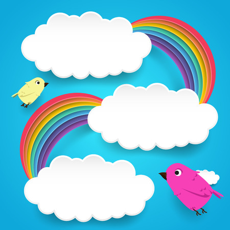 Clouds and rainbow with cute birdsのイラスト素材