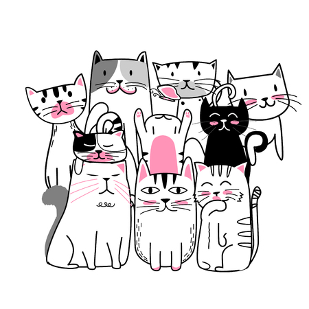 Cute cat with hand drawn Doodle cartoon styleのイラスト素材