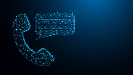 Phone with chat messages icon from lines, triangles and particle style design. Illustration vectorのイラスト素材