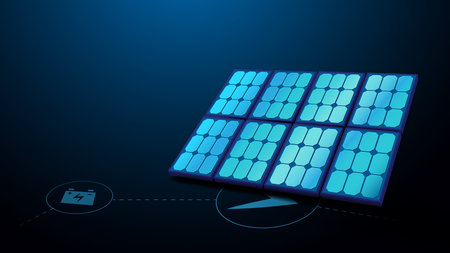 Solar panel with energy technology icons. ecology concept background