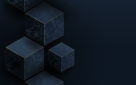 3D dark blue cubes and Marble texture. Abstract  luxury backgroundのイラスト素材
