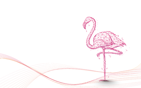 Flamingo and lines art from lines, triangles and particle style design. Illustration vectorのイラスト素材