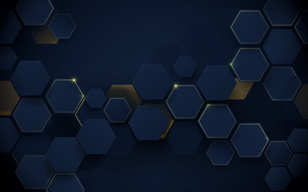 Abstract luxury dark blue and gold hexagons background. Illustration vectorのイラスト素材