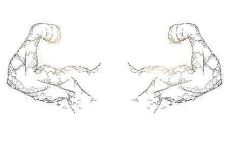 Strong muscles from lines, triangles and particle style design. Illustration vectorのイラスト素材