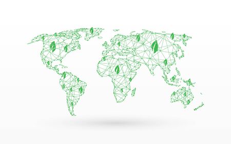 World map with Eco green & save the world concept form lines, triangles and particle style design. Illustration vectorのイラスト素材
