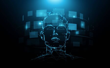 A portrait head human and digital screen virtual. Future technology conceptのイラスト素材