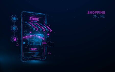 Concept online shopping. Online trading for Mobile application. Digital marketing. modern lifestyle. Low poly and vector illustrationのイラスト素材