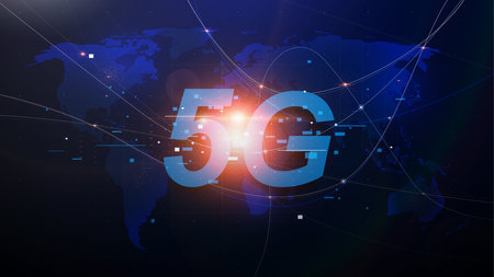 5G new generation networks, High-speed mobile Internet. Abstract world map with network and...