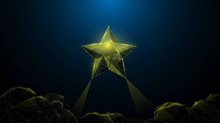 Follow Your Dreams Concept, Star Over Clouds on Background. Low Poly Wireframe. Vector Illustrationのイラスト素材