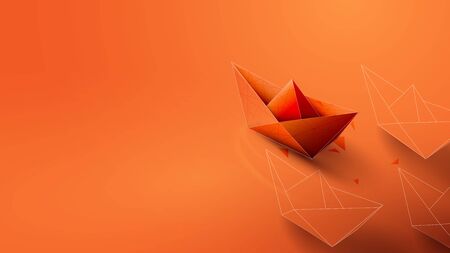 Leadership Concept with Orange Paper Ship Leading. Vector Illustrationのイラスト素材