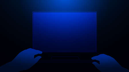 Hands Using Laptop. Technology Hi-tech Futuristic Digital conceptのイラスト素材