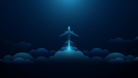Airplane taking off in the cloudy sky. Startup Business concept. Vector illustration