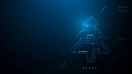 Abstract christmas tree in circuit network digital technology electronic concept. Vector illustrationのイラスト素材