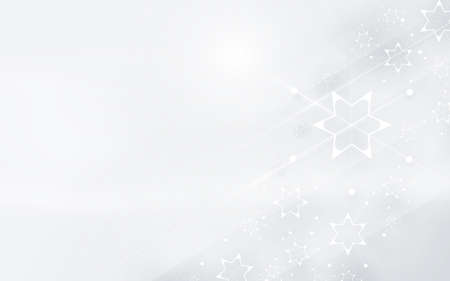 Merry Christmas and Happy New Year. Abstract flat Christmas snowflakes and stars on blue background. Vector illustrationのイラスト素材