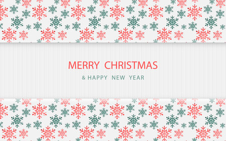 Merry Christmas. Red and green Christmas snowflakes pattern on white wooden. Vector illustrationのイラスト素材