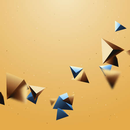Abstract gold and blue luxury 3d triangle shape chaotic background. Vector illustrationのイラスト素材