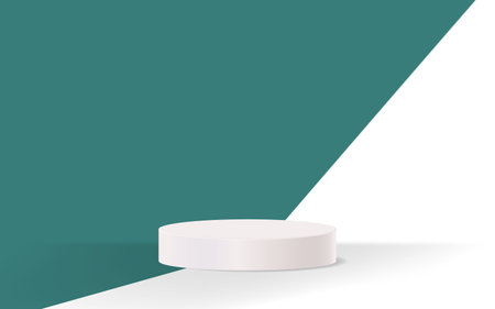 3D white circle podium display green and white background. Vector Illustrationのイラスト素材