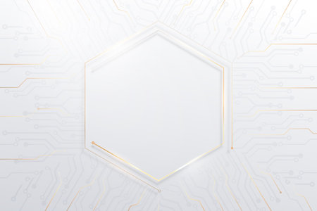 Abstract white, gold lines and dots color connect with the Circuit boards futuristic background. Data cyber internet technology connection. Vector illustrationのイラスト素材