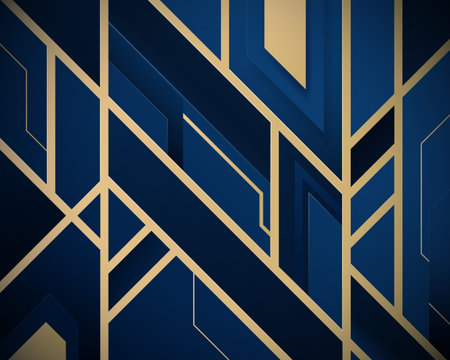Blue and gold abstract geometric design patterns. Luxury lines background. Vector illustration
