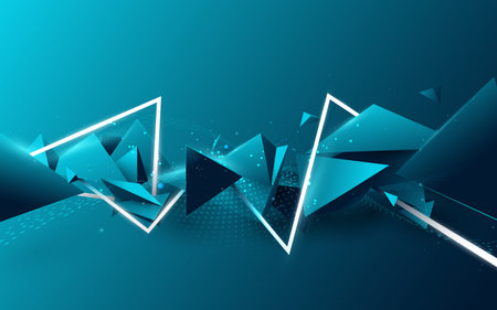Abstract blue triangle floating diffusion with white laser lines in Futuristic technology digital...