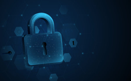 Digital padlock with data protection privacy concept. Abstract cybersecurity network high-tech...