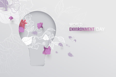World environment day. Sustainable environment. Hand drawn spring blossom falling petals with light...