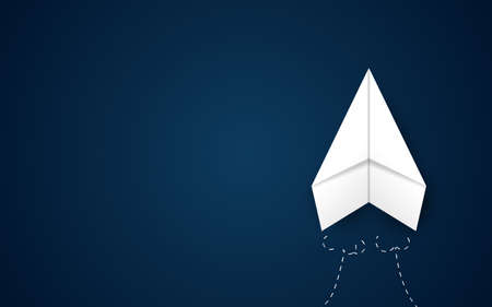 White paper plane leading on dark blue background. Leadership and success concept. Vector illustrationのイラスト素材