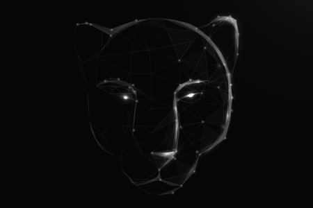 A tiger head or black panther. Low poly, lines, triangles, and particle style design. Vector illustrationのイラスト素材