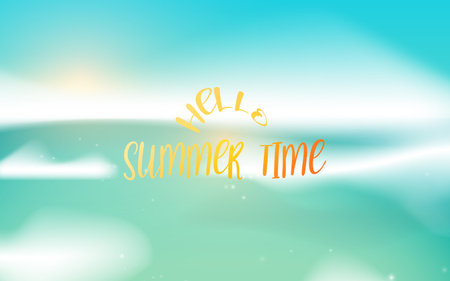 Beautiful seascape panorama. Blue ocean and sky background. Hello, summertime. Vector illustrationのイラスト素材