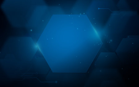 Abstract blue hexagons geometric design with space background. Futuristic technology digital hi tech...