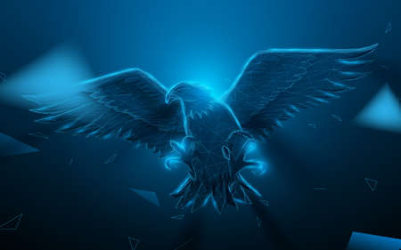 Bald eagle flying. Low polygon line, triangles, and particle style design. Abstract geometric wireframe light connection structureのイラスト素材