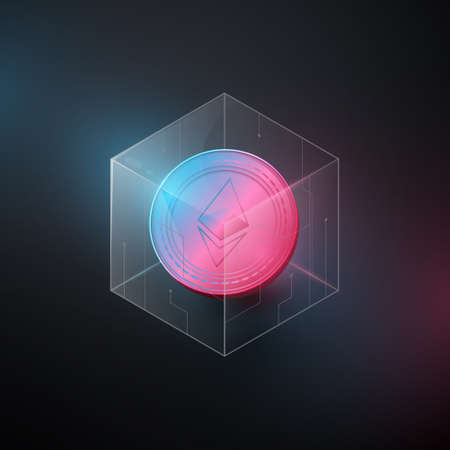 Ethereum, ETH cryptocurrency coin in the blockchain. Vector illustrationのイラスト素材