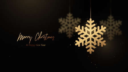 Christmas background. Abstract golden mobile snowflake hanging. Vector illustrationのイラスト素材