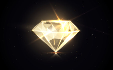 Gold Diamond. Low polygon line, triangles, and particle style design. Abstract geometric wireframe light connection structure. Vector illustrationのイラスト素材