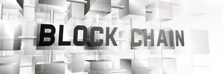 Blockchain network technology connection. Abstract 3d white and gray box connecting background