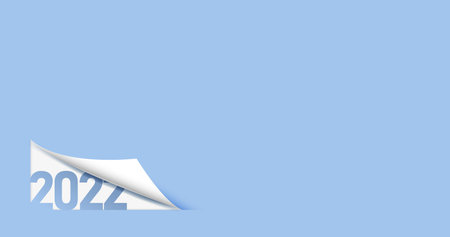 Happy New Year 2022 Page curl. Abstract soft blue blank background. Luxury background. Vector Illustrationのイラスト素材