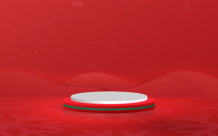 White and Red product cylinder display mockup with Christmas theme background. Vector illustrationのイラスト素材
