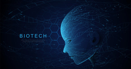 Biotechnology. DNA molecules form humans. Science, technology, biomedical, health, chemistry concept. Vector illustrationのイラスト素材