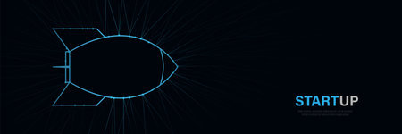 Rocket launch. Business startup concepts form lines, triangles and particle style design....