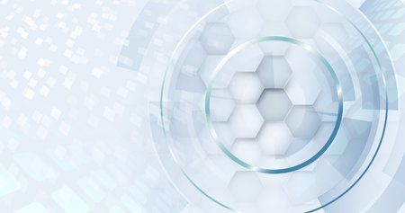 Abstract blue geometric hexagon with futuristic technology digital hi tech concept background....