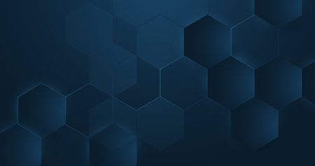 Abstract blue geometric hexagon with futuristic technology digital hi-tech concept background....