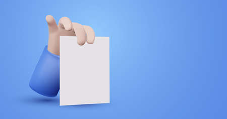 3D model hand holding white paper. Vector illustrationのイラスト素材
