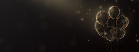 Merry Christmas and Happy New Year. Luxury golden balloons are made from a Low polygon model. Celebration bannerのイラスト素材