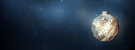 Merry Christmas and Happy New Year. Luxury Christmas ball, baubles with Snowflakes. Low polygon model design. Vector illustrationのイラスト素材