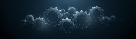 3D gear wheels are made from lines, triangles, low polygons, and particle style. Vector illustrationのイラスト素材