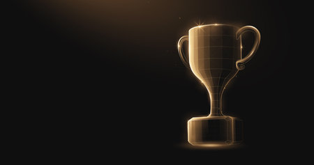 Golden champion cup form lines and triangles, point connecting network on blue background. Illustration vectorのイラスト素材