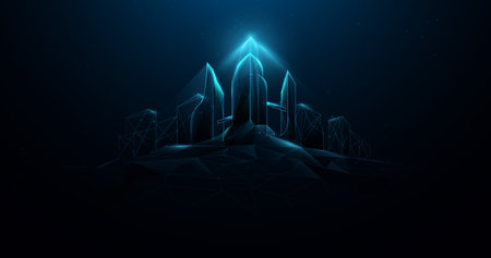 Smart, Futuristic city forms lines and triangles point connecting networks on blue background. Illustration vectorのイラスト素材