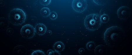 Low poly wireframe Human cell or Embryonic stem cell microscope background. Vector illustrationのイラスト素材