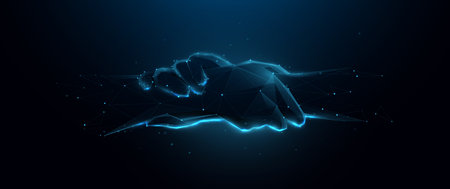Low poly wireframe Connected hands. Handshake of business partners. Concept of  Deal, Partnership, Teamwork, Connection. Give a helping hand. Vector illustrationのイラスト素材