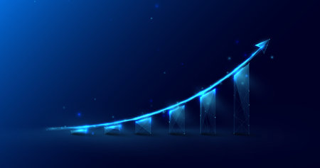 Low polygonal wireframe style Growth financial graph. Success market stock. Vector illustrationのイラスト素材